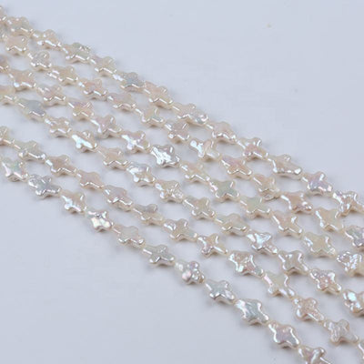 10-11mm Natural White Color Freshwater Loose Baroque Irregular Cross Shape DIY Pearl Strand Jewelry