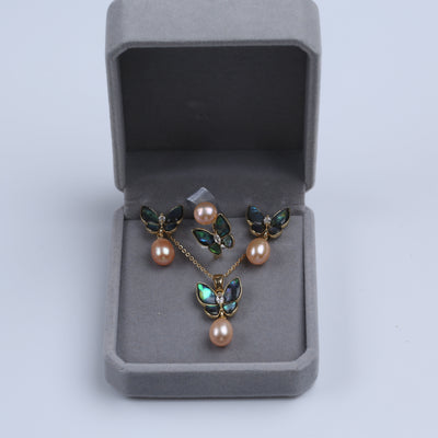 Natural Freshwater Pearl Pendant Exquisite Ring Earrings Jewelry Three-piece Set