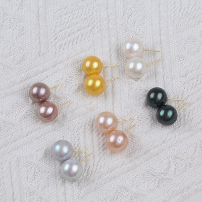 Women Fine Jewelry 13-14mm White Pink Purple Gray Gold Color Edison Round Freshwater Pearl Stud Earrings