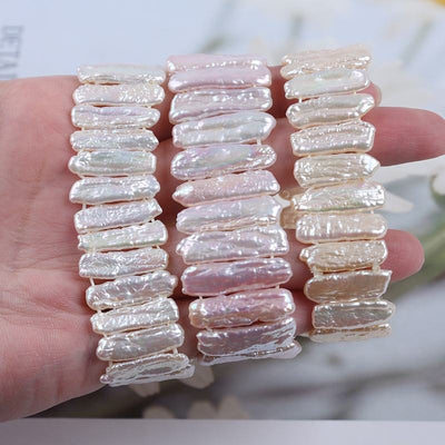 Women Bracelet Natural White Pink Pur[ple Color Freshwater Biwa Pearl Bead Design Bracelets