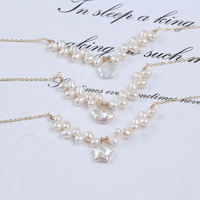 Trendy Jewelry Gold Plated Chain Fashion Custom Shape Heart Star Moon Freshwater Pearl Pendant Necklace