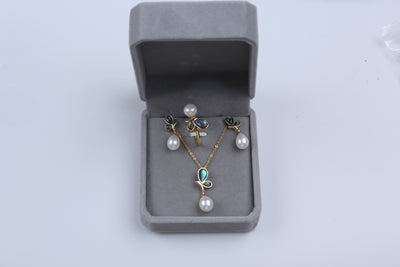 Natural Freshwater Pearl Pendant Exquisite Ring Earrings Jewelry Three-piece Set