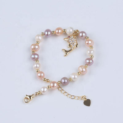 Women Bracelet Potato Natural Freshwater Pearl Bead Design Fish Pendant Bracelet
