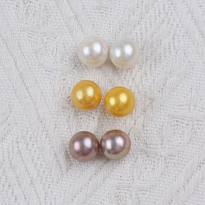 Women Fine Jewelry 13-14mm White Pink Purple Gray Gold Color Edison Round Freshwater Pearl Stud Earrings