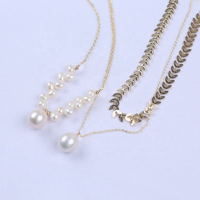 Trendy Jewelry Gold Plated Chain Fashion Custom Shape Heart Star Moon Freshwater Pearl Pendant Necklace