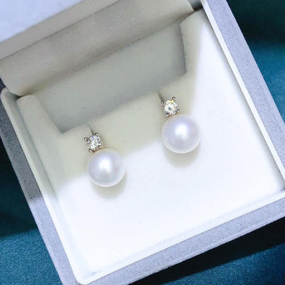 Round Freshwater Pearl Silver Earrings Women Fashion Accessories