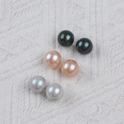 Women Fine Jewelry 13-14mm White Pink Purple Gray Gold Color Edison Round Freshwater Pearl Stud Earrings