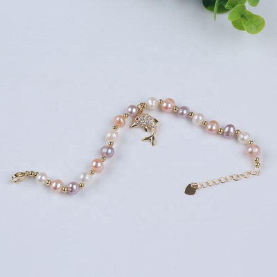 Women Bracelet Potato Natural Freshwater Pearl Bead Design Fish Pendant Bracelet