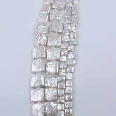 10-12mm/16-21mm Natural White Color Freshwater Loose Baroque Irregular square Shape DIY Pearl Strand Jewelry