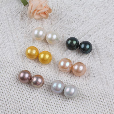 Women Fine Jewelry 13-14mm White Pink Purple Gray Gold Color Edison Round Freshwater Pearl Stud Earrings