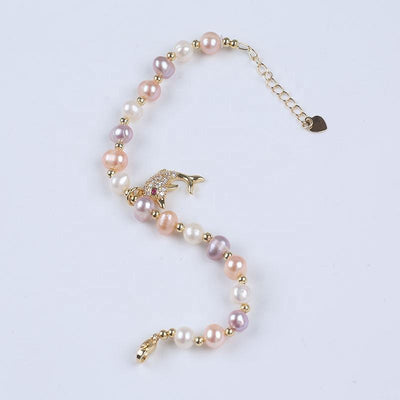Women Bracelet Potato Natural Freshwater Pearl Bead Design Fish Pendant Bracelet