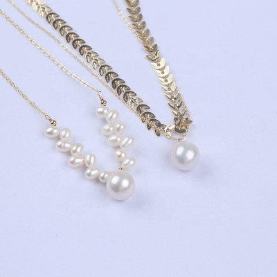 Trendy Jewelry Gold Plated Chain Fashion Custom Shape Heart Star Moon Freshwater Pearl Pendant Necklace