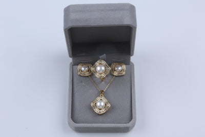 Natural Freshwater Pearl Pendant Exquisite Ring Earrings Jewelry Three-piece Set