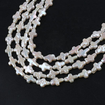 10-11mm Natural White Color Freshwater Loose Baroque Irregular Cross Shape DIY Pearl Strand Jewelry