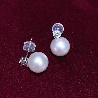 Round Freshwater Pearl Silver Earrings Women Fashion Accessories