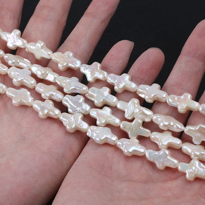 10-11mm Natural White Color Freshwater Loose Baroque Irregular Cross Shape DIY Pearl Strand Jewelry