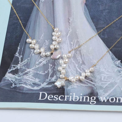 Trendy Jewelry Gold Plated Chain Fashion Custom Shape Heart Star Moon Freshwater Pearl Pendant Necklace