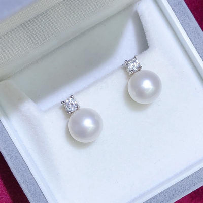 Round Freshwater Pearl Silver Earrings Women Fashion Accessories