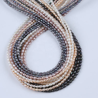 Wholesale Jewelry Making 2.5-3mm White pink Purple Gray Black Color Freshwater Pearl Rice Beads Strands