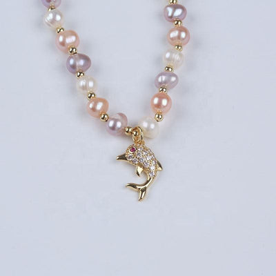 Women Bracelet Potato Natural Freshwater Pearl Bead Design Fish Pendant Bracelet