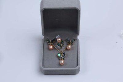 Natural Freshwater Pearl Pendant Exquisite Ring Earrings Jewelry Three-piece Set