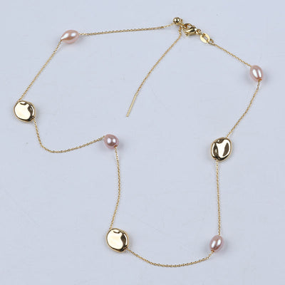 New Fashion Female Rice Potato Freshwater Pearl Fishtail Shell Gold Plated Butterfly Accessories Chain Necklace