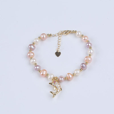 Women Bracelet Potato Natural Freshwater Pearl Bead Design Fish Pendant Bracelet