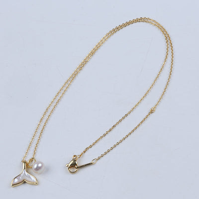 New Fashion Female Rice Potato Freshwater Pearl Fishtail Shell Gold Plated Butterfly Accessories Chain Necklace