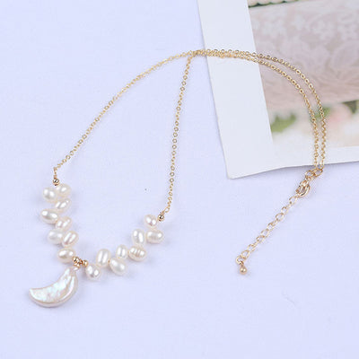 Trendy Jewelry Gold Plated Chain Fashion Custom Shape Heart Star Moon Freshwater Pearl Pendant Necklace