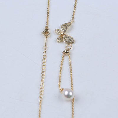 New Fashion Female Rice Potato Freshwater Pearl Fishtail Shell Gold Plated Butterfly Accessories Chain Necklace