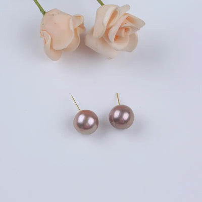 Women Fine Jewelry 13-14mm White Pink Purple Gray Gold Color Edison Round Freshwater Pearl Stud Earrings