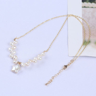 Trendy Jewelry Gold Plated Chain Fashion Custom Shape Heart Star Moon Freshwater Pearl Pendant Necklace