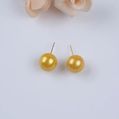 Women Fine Jewelry 13-14mm White Pink Purple Gray Gold Color Edison Round Freshwater Pearl Stud Earrings