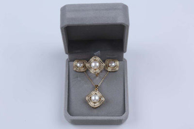 Natural Freshwater Pearl Pendant Exquisite Ring Earrings Jewelry Three-piece Set