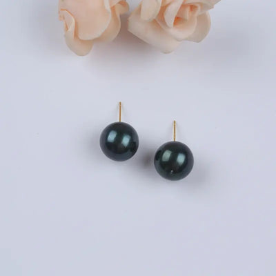 Women Fine Jewelry 13-14mm White Pink Purple Gray Gold Color Edison Round Freshwater Pearl Stud Earrings