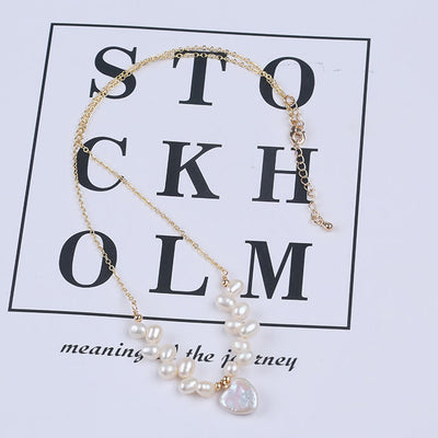 Trendy Jewelry Gold Plated Chain Fashion Custom Shape Heart Star Moon Freshwater Pearl Pendant Necklace